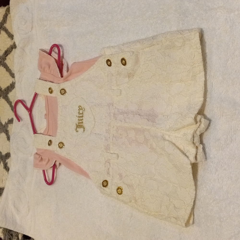 12Months Juicy Couture 2pc pink & white lace romper w/gold accents